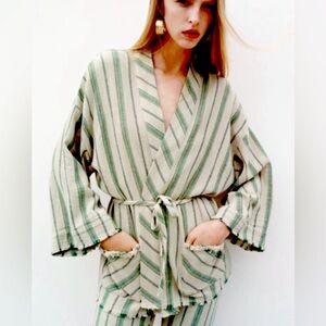 Zara the beth kimono boho slouchy earthy 100% cotton belted flare sleeve blazer